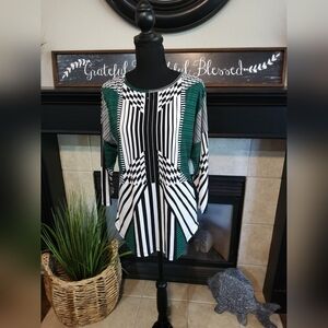 Multiples Black and Green Striped Blouse